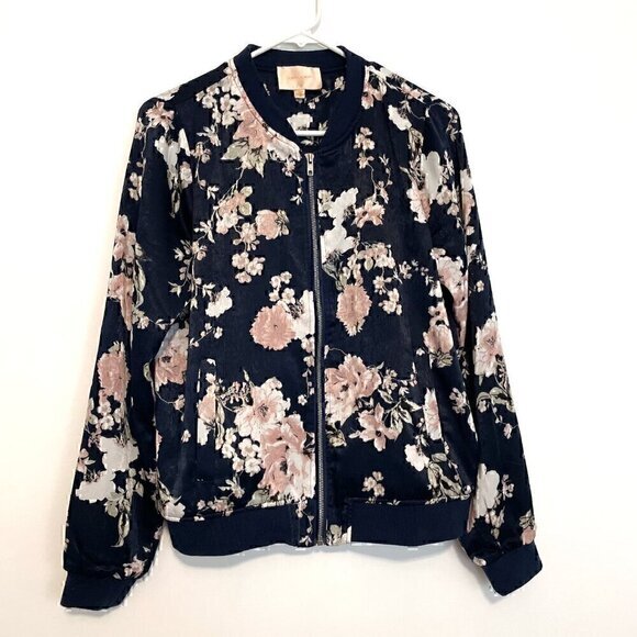 SKIES ARE BLUE STITCH FIX ANTHROPOLOGIE Flower Printed Bomber Jacket Navy Floral - Picture 2 of 15